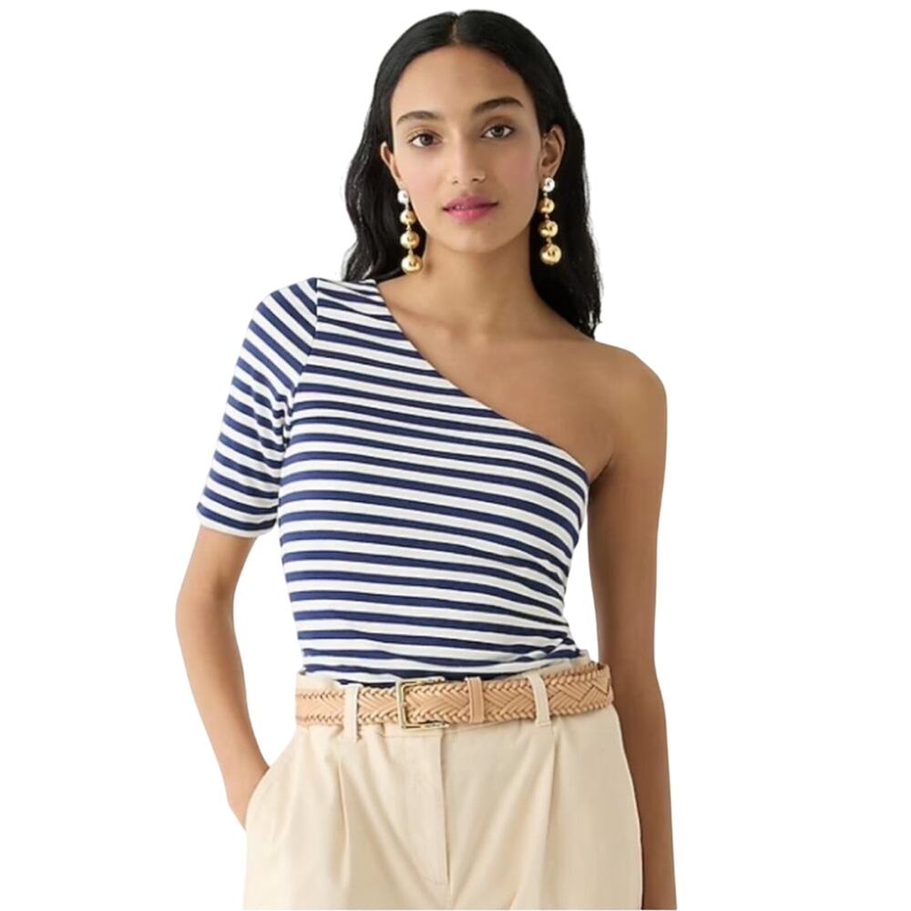J. Crew Form knit one-shoulder elbow-sleeve T-shirt in stripe size small